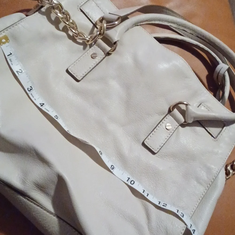 > Michael Kors Cream Leather Satchel with Gold Accents